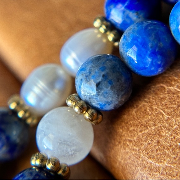 Gold Necklace Ruby Lapis Lazuli Pearl Moonstone Handmade Crystal Necklace Silver - Picture 5 of 11